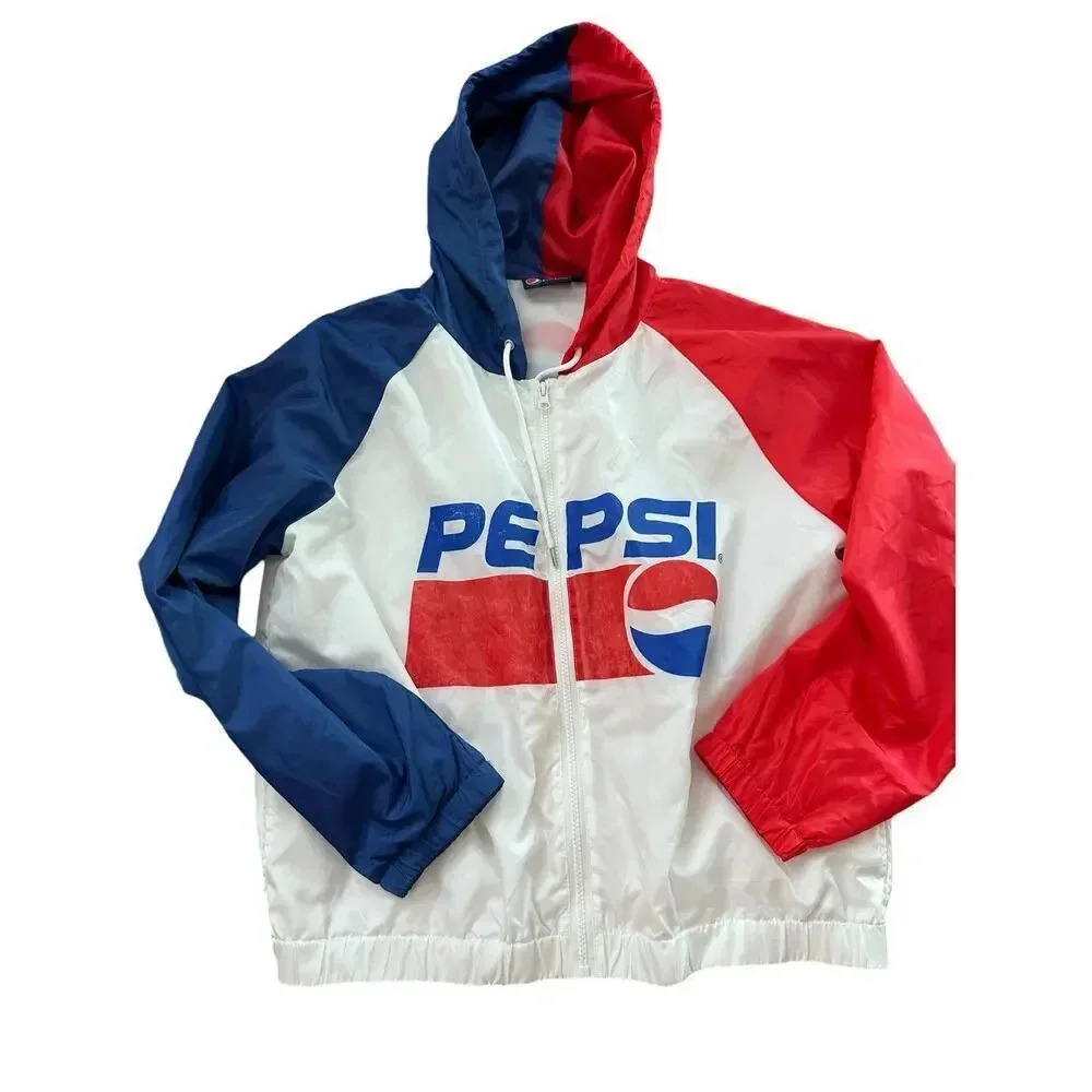 PEPSI Women's Red & White Long Sleeve Full Zipped Windbreaker Jacket Size L